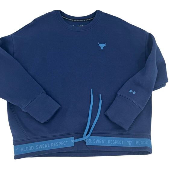 Under Armour Project Rock Fleece Oversized Crew Sweatshirt Navy Size Small w3206 - Picture 2 of 9